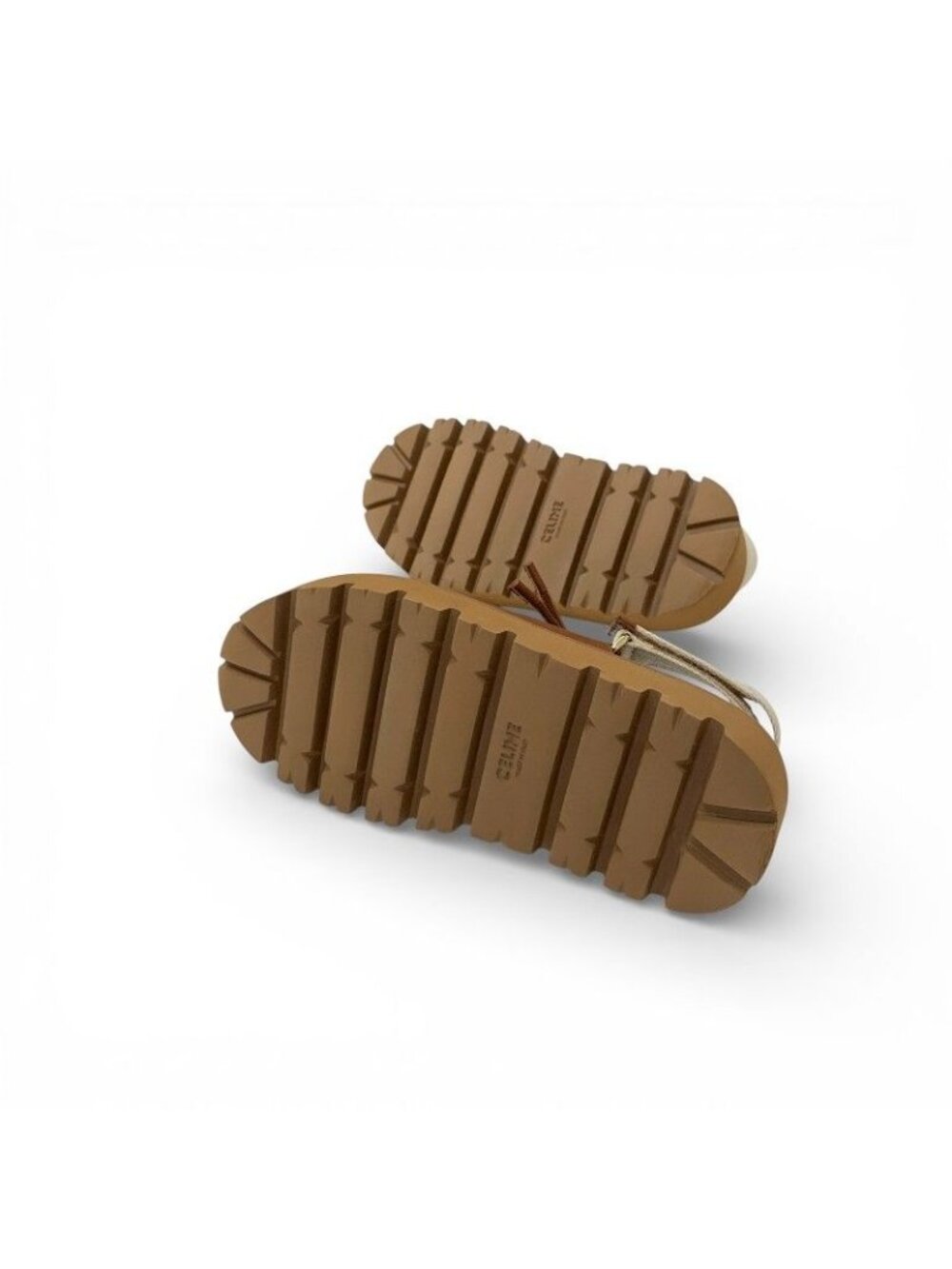 Celine Sandals Shoes Leather Canvas Brown Beige Gold Platform Strap Lace Up - Picture 6 of 9